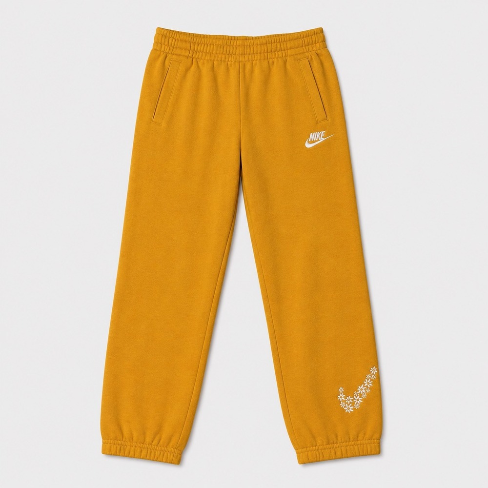Nike Girls Large Yellow Jogger Sweatpants Floral Swoosh Athletic Pants